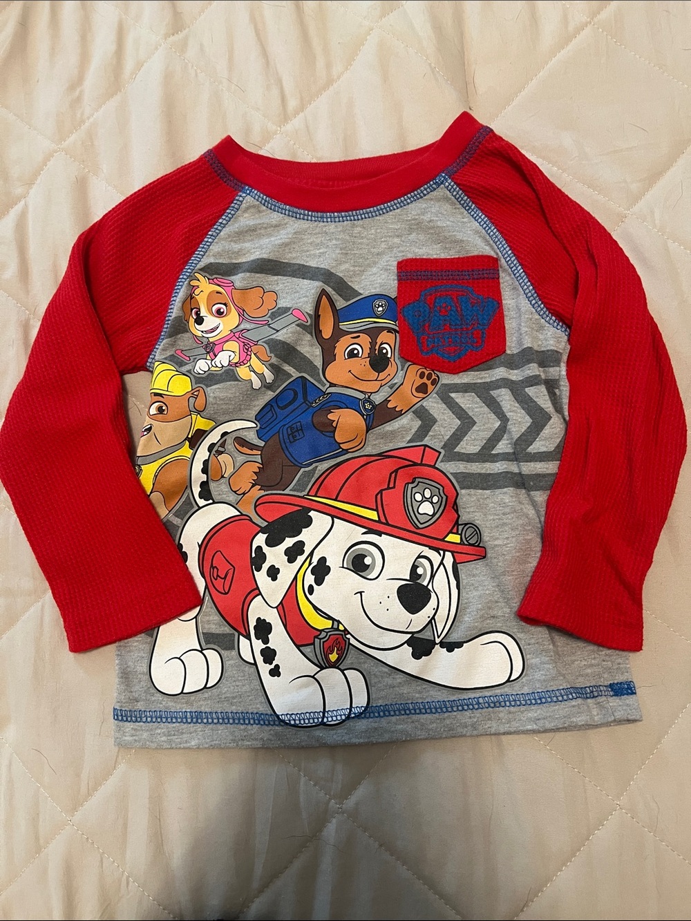 Paw Patrol Red & Gray Long Sleeve Tee with Character Print